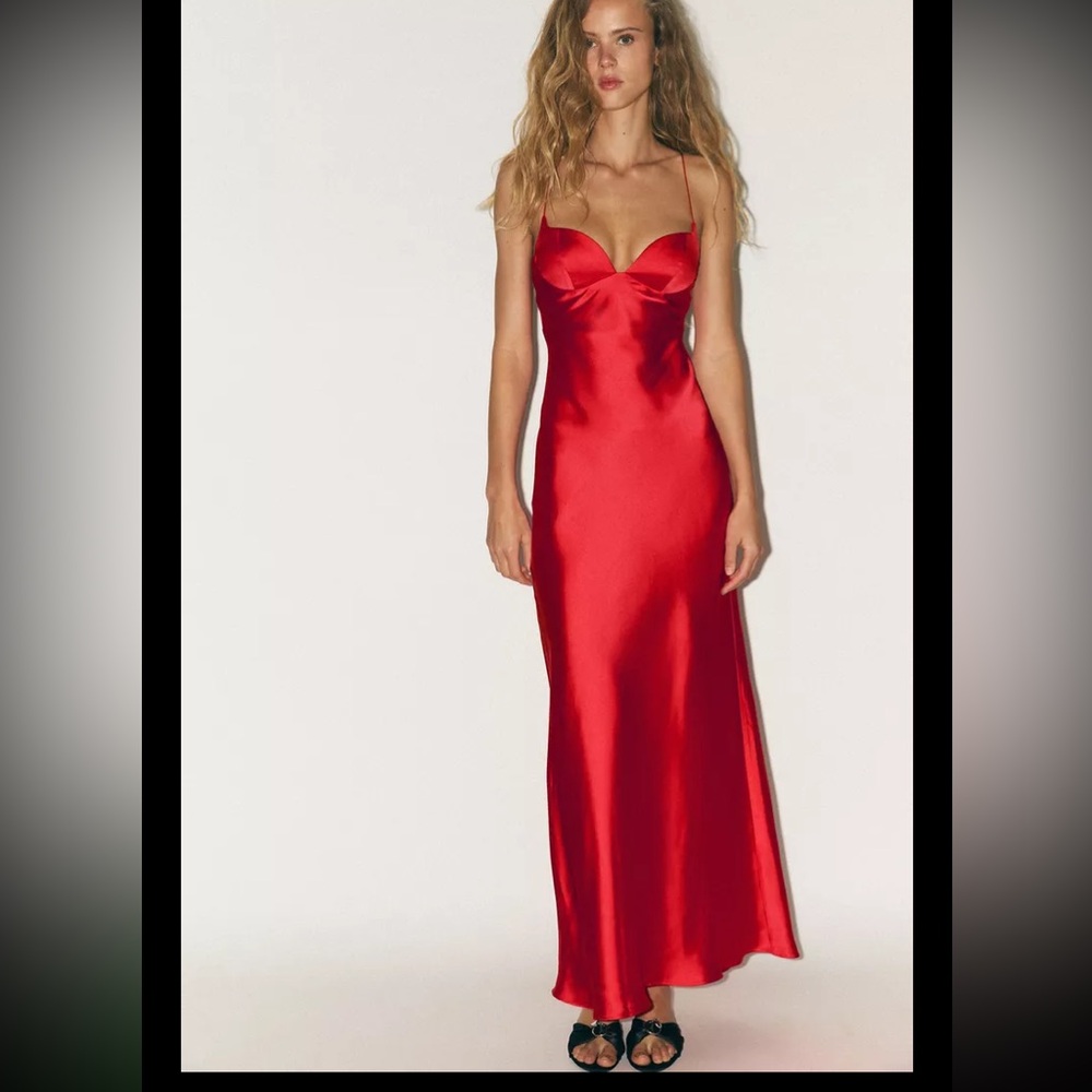 Zara Red Satin Maxi Dress